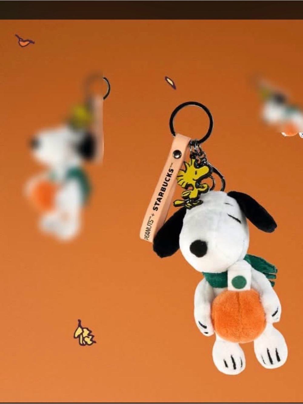 Starbucks Peanuts Snoopy Plush Keychain - White/Black/Orange/Green